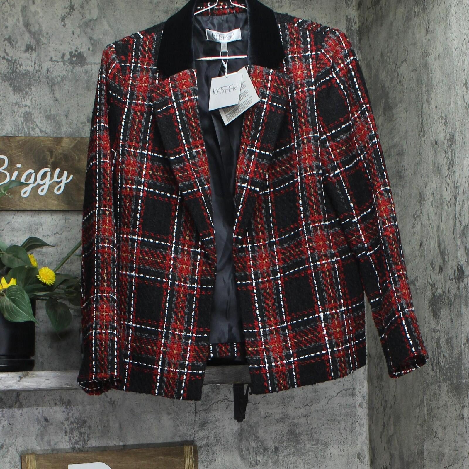 Other Nwt Kasper Tweed Jacket W/ Velvet Neck Fire Red Multi 8 Size M / US 6-8 / IT 42-44 - 1 Thumbnail