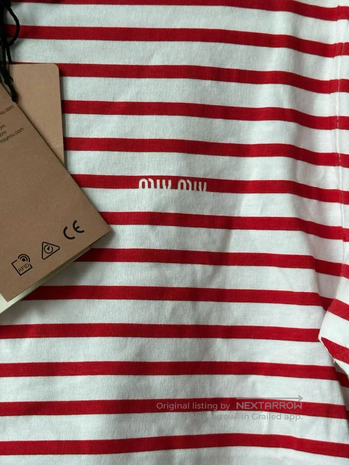 Miu Miu Miu Miu Red and White Striped Cropped Tee| Size XS / US 0-2 / IT 36-38 - 3 Thumbnail
