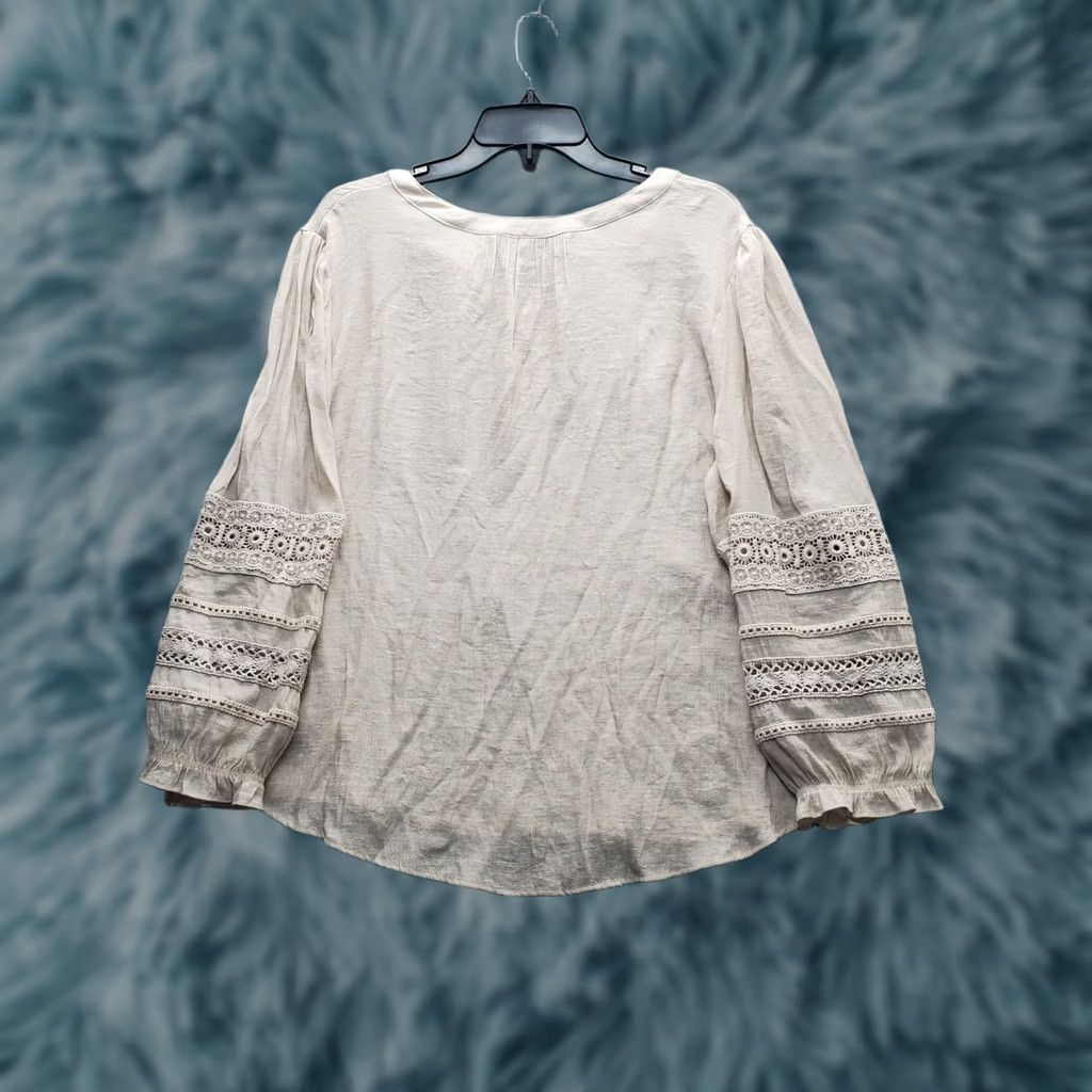 Vintage BCX Blouse Womens XL Tan Crochet Trim Balloon Sleeve V Neck Tie Front Shirt Womens XL Tan Crochet Trim Balloon Sleeve V-Neck BCX Blouse Size XL / US 12-14 / IT 48-50 - 1 Thumbnail