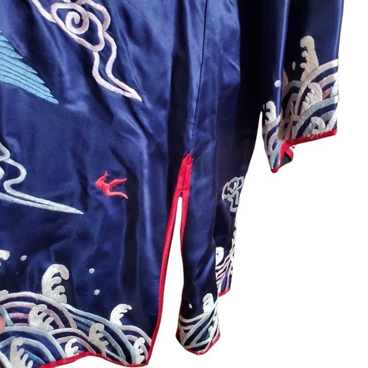 Handmade Vintage Handmade Unisex Chinese Silk Kimono Jacket Blouse Ro Size ONE SIZE - 6 Thumbnail