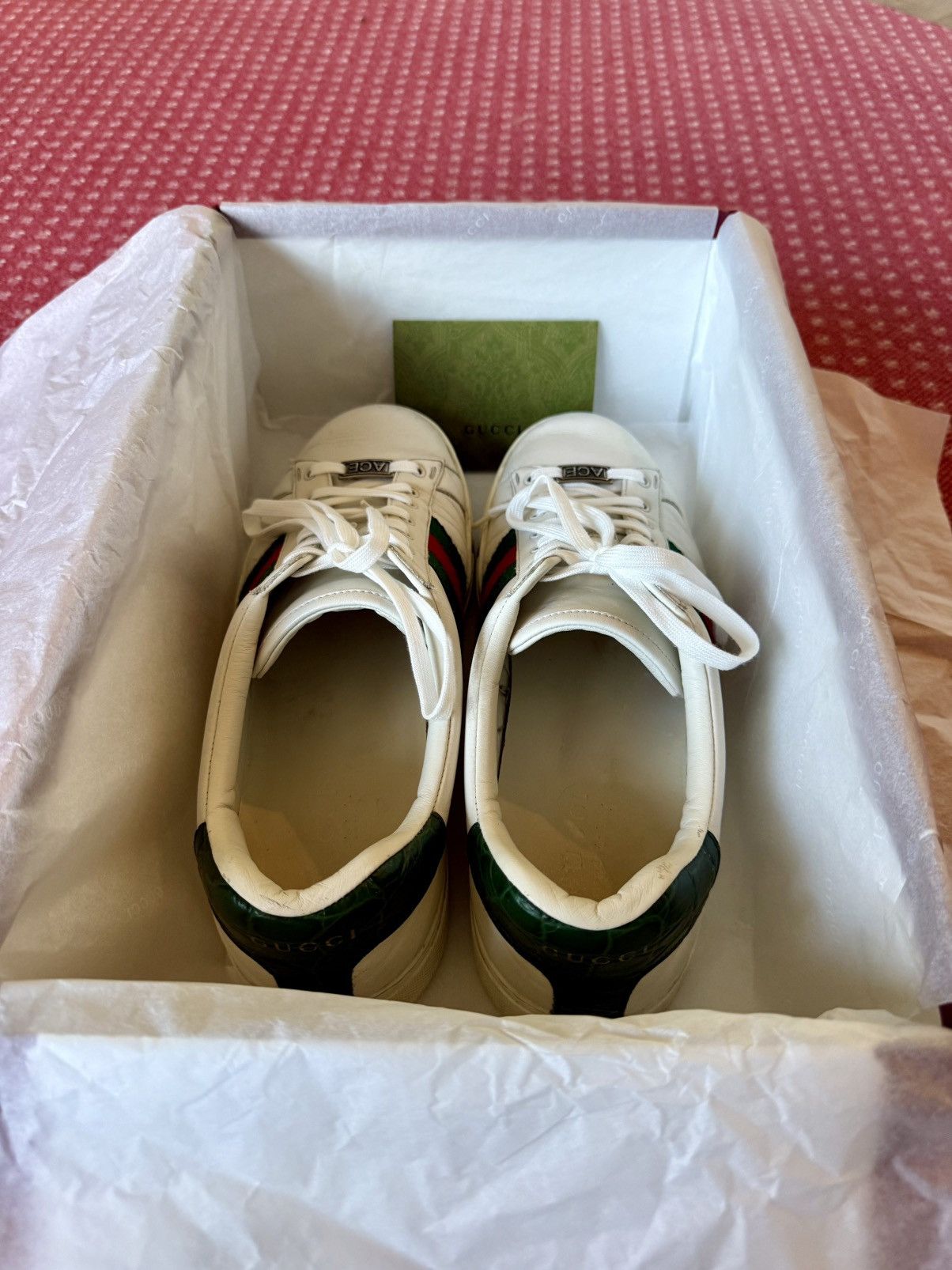 Gucci Gucci Ace Web Stripe Sneakers White Alligator Heel Size US 9.5 / EU 42-43 - 3 Thumbnail