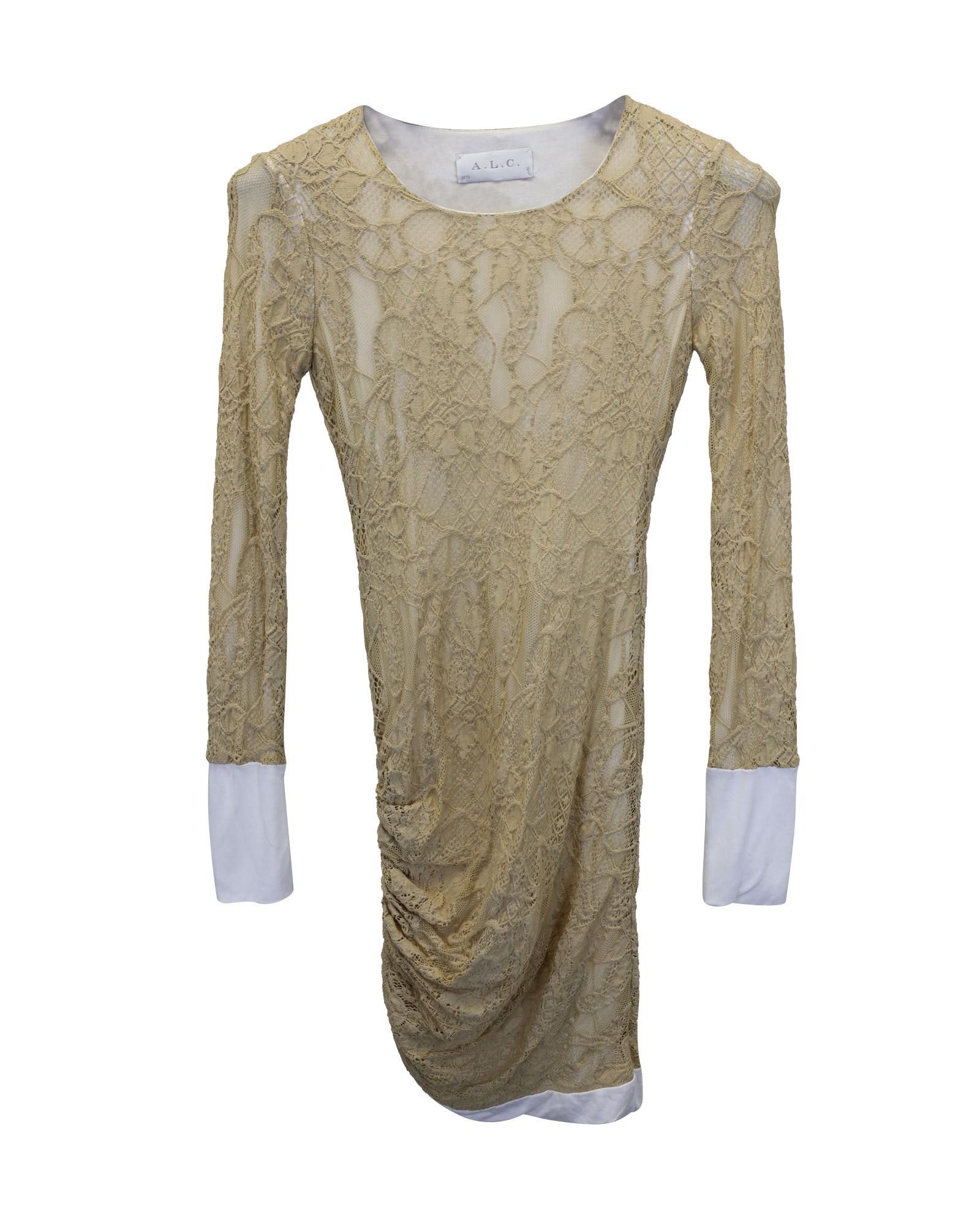 image of A L C Cream Lace Fitted Dress For Women in Nude (Size XS)