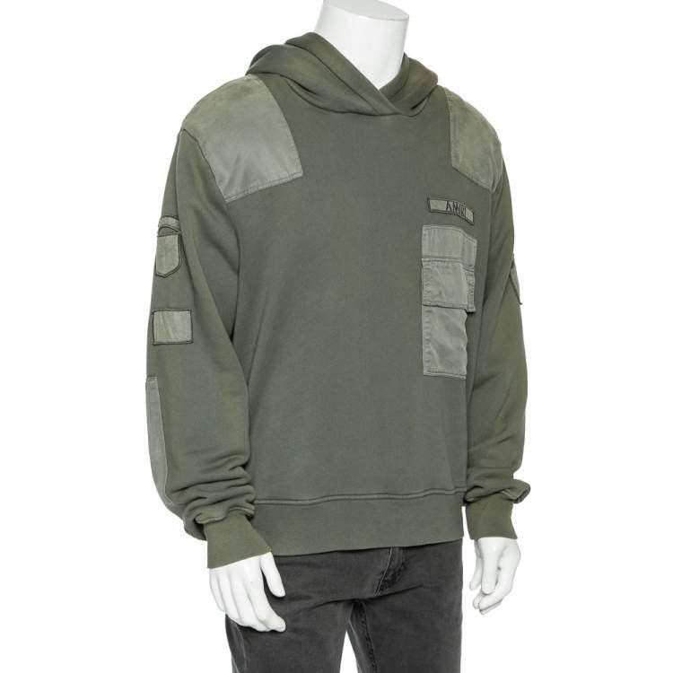 Amiri Amiri Military Green Cotton Knit Patched Detail Hoodie Size US L / EU 52-54 / 3 - 2 Thumbnail