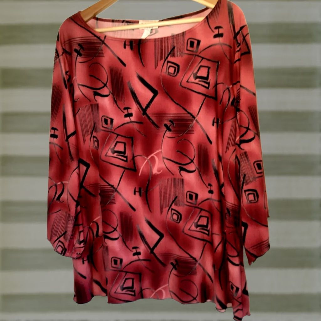 4SDESIGNS MKM Designs Shirt Plus Size 2XL Tunic Red Flutter Sleeve Abstract Gold Flaws Vintage Women Mens? Size XXL / US 16-18 / IT 52-54 - 1 Thumbnail