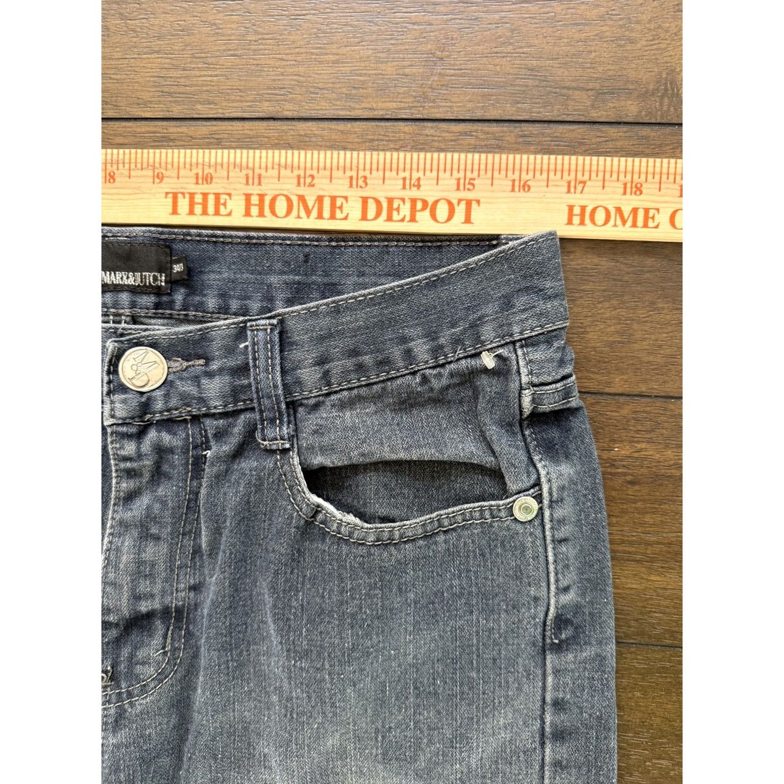 Denime Mark & Dutch Mens Blue Straight Leg Jeans 34x30 Denim Distressed Back Pocket Size US 34 / EU 50 - 7 Thumbnail