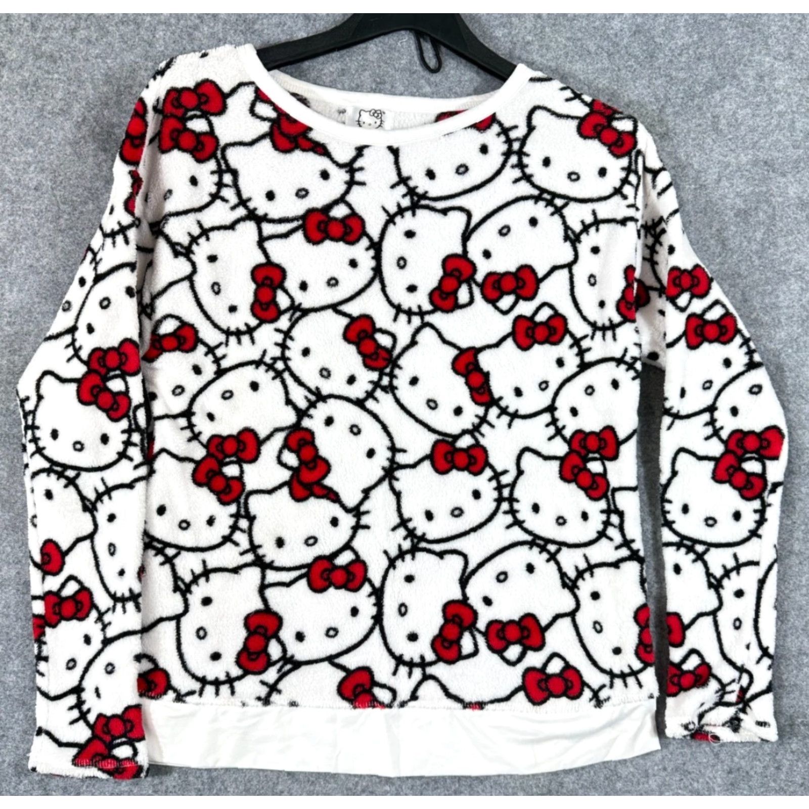 Vintage Hello Kitty Sanrio Sweatshirt Womens S White Red Fleece All Over Print Sleepwear Size S / US 4 / IT 40 - 2 Thumbnail