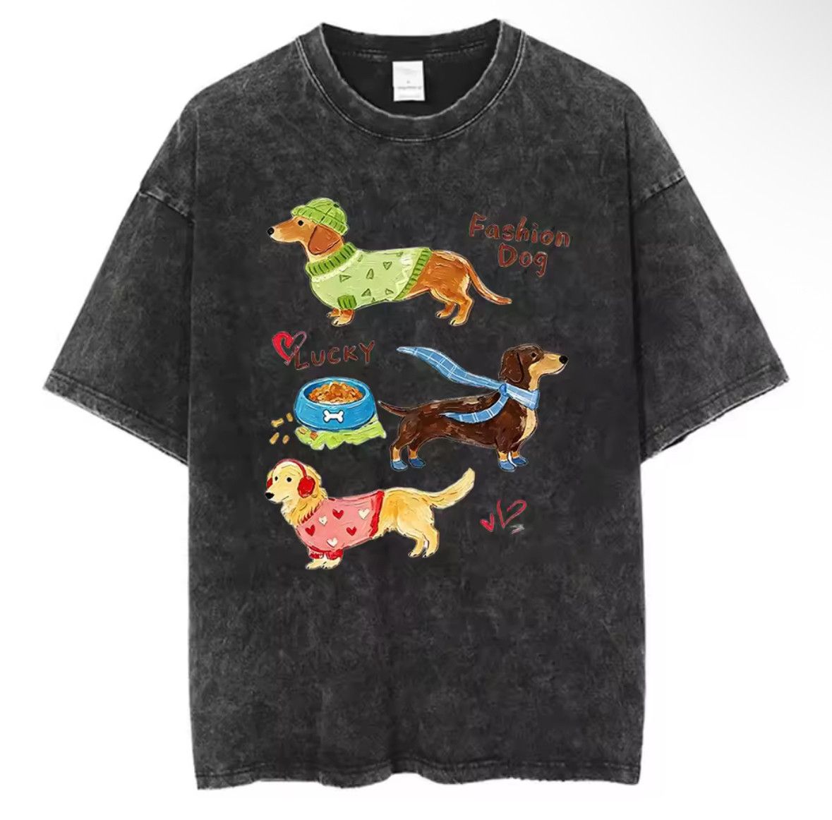 Japanese Brand High Street Colorful Dachshund Dog Graphic Washed T-Shirt Size US L / EU 52-54 / 3 - 1 Thumbnail
