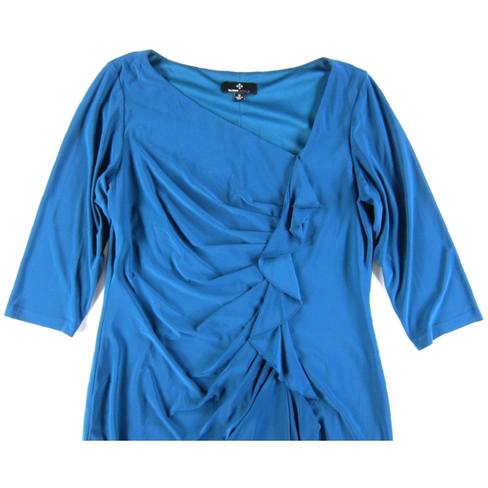 Vintage VINTAGE Ronni Nicole Blue Ruched Ruffle Stretch 3/4 Sleeve Sheath Work Formal Dress 16 Size XXL / US 16-18 / IT 52-54 - 4 Thumbnail