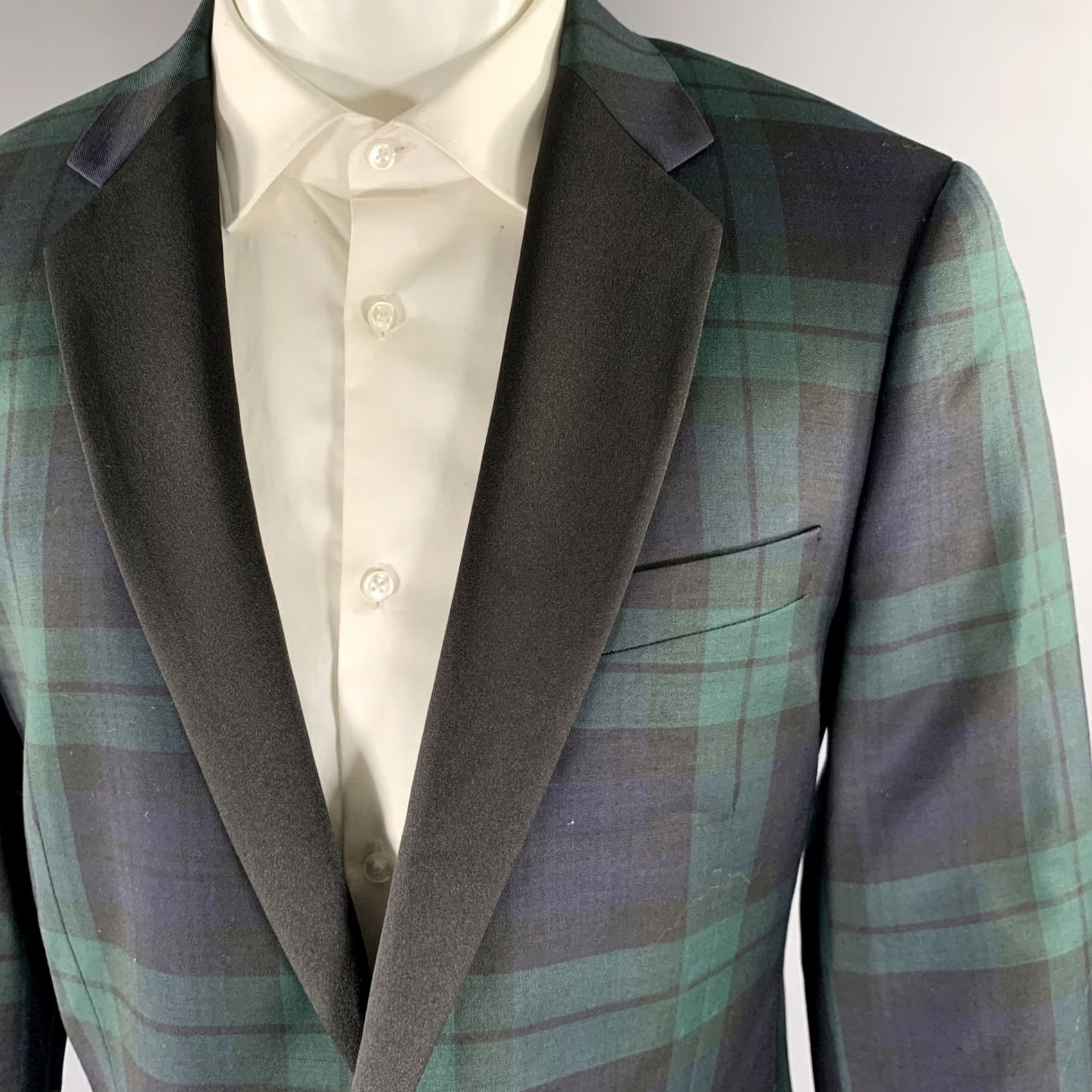 J.Crew J.CREW Green Navy Plaid Wool Tuxedo Sport Coat 42 Regular Size 42R - 2 Thumbnail