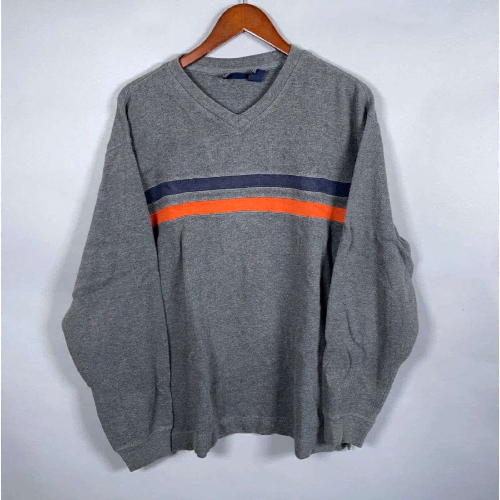 Route 66 VINTAGE Route 66 Sweater Shirt Adult Large Gray Orange Blue Striped Knit V-Neck 1990s Punk Retro Mens Size US L / EU 52-54 / 3 - 2 Thumbnail