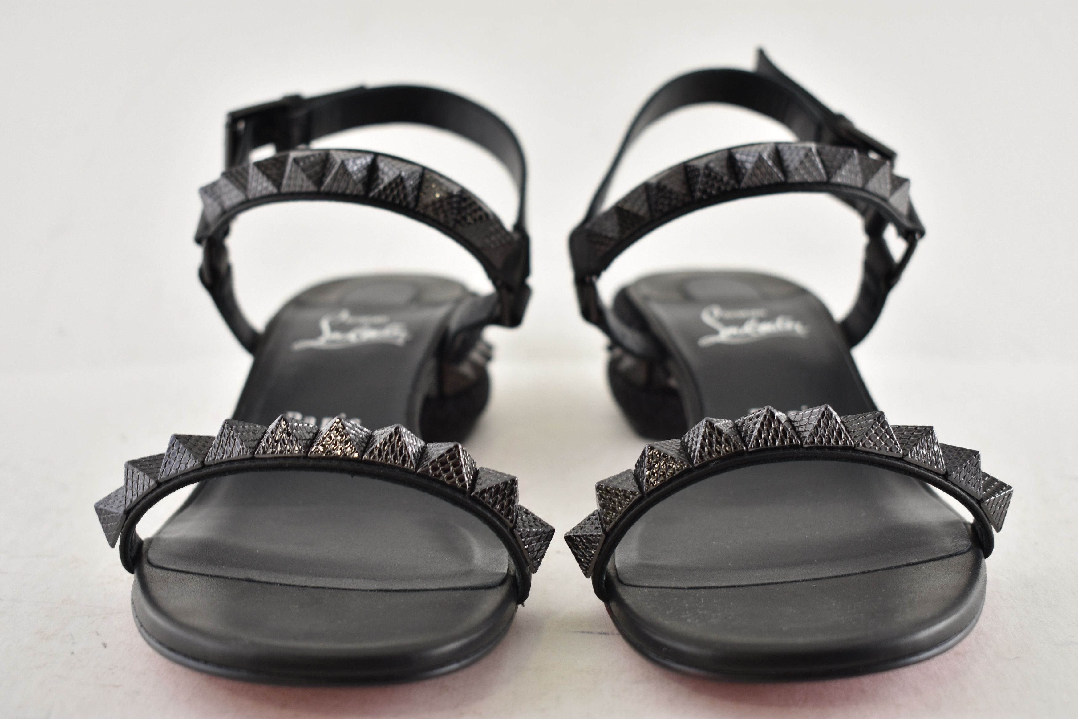 Christian Louboutin Pyrasand 30 Black Leather Block Heel Ankle Strap Sandal 35.5 Size US 5.5 / IT 35.5 - 12 Thumbnail