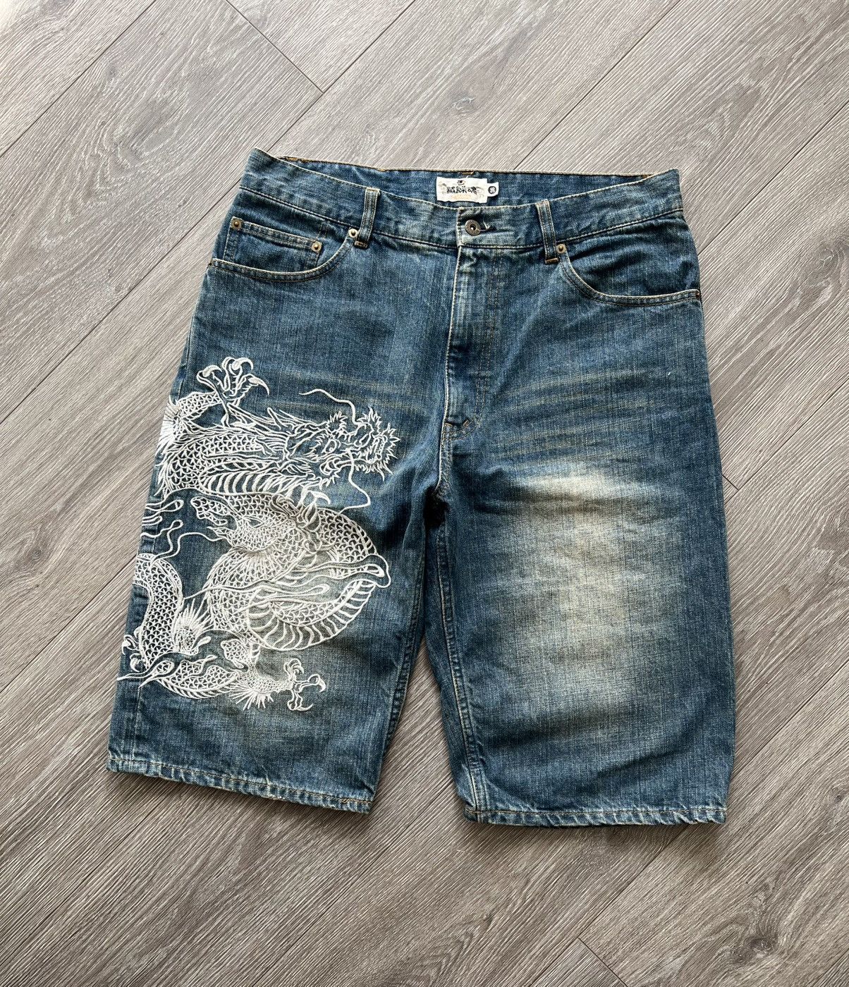 Japanese Brand Vintage Japanese Denim Shorts Dragon Embroidery Samurai Soul Size US 36 / EU 52 - 1 Thumbnail