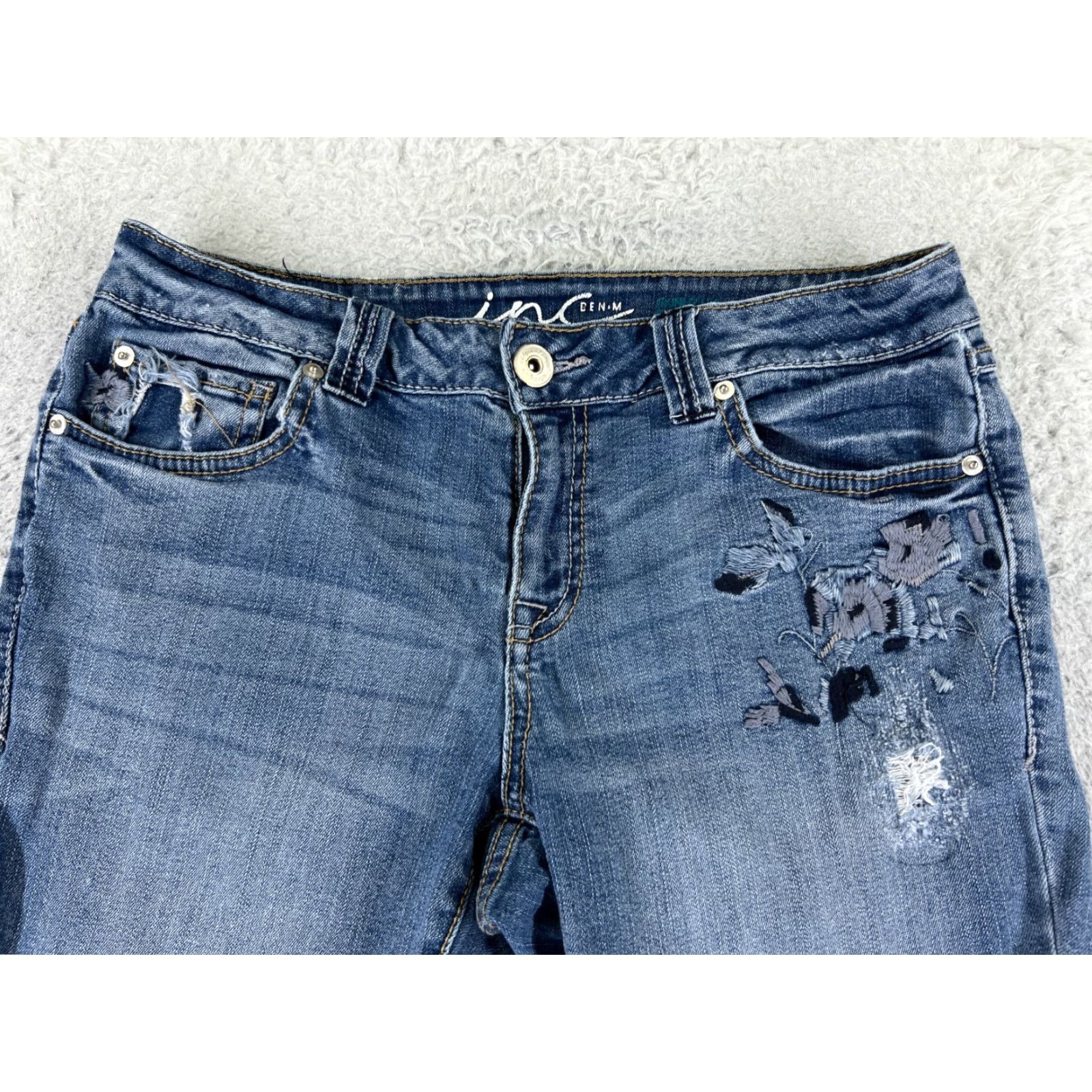 Vintage INC Jeans Women 8 Blue Denim Skinny Embroidered Distressed Cotton 27x28 Womens Size 30" / US 8 / IT 44 - 4 Thumbnail