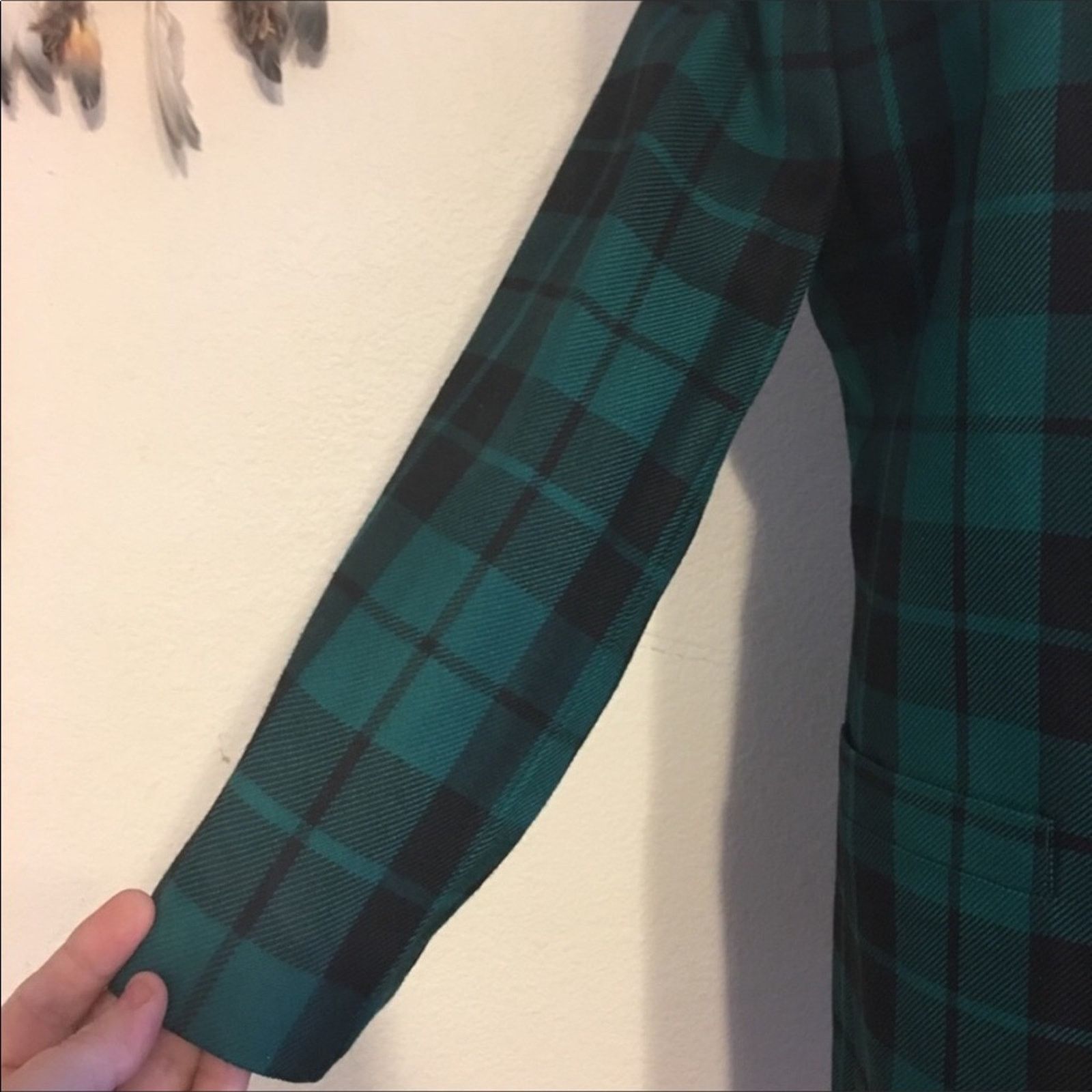 Vintage Vintage Kasper ASL green plaid button front blazer Size L / US 10 / IT 46 - 3 Thumbnail