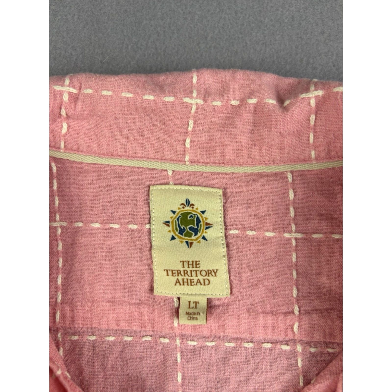 The Territory Ahead VINTAGE 80s Territory Ahead Shirt Men LT Pink Check Stitch Loop Collar Button-Up Short Sleeve Size US L / EU 52-54 / 3 - 3 Thumbnail