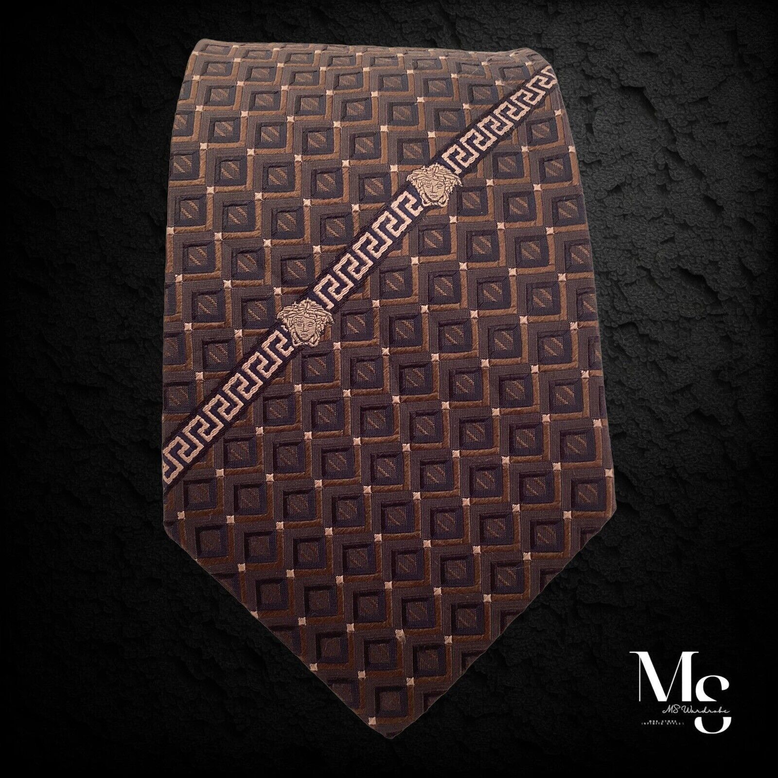 Versace GIANNI VERSACE Brown Geometric Baroque Medusa Italy Silk Tie Size ONE SIZE - 5 Thumbnail
