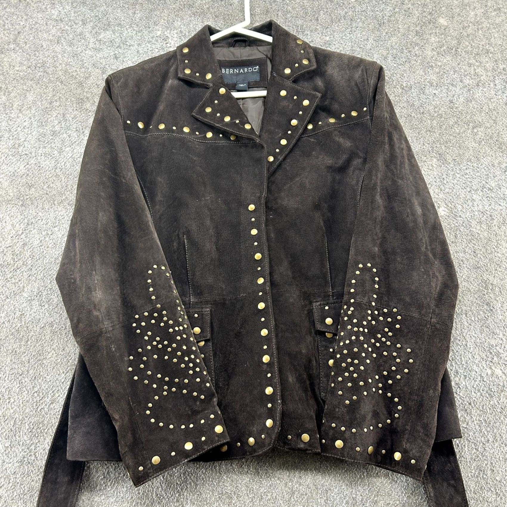 Vintage VINTAGE Bernardo Leather Coat Womens L Brown Suede Belted Long Overcoat Winter Fall Leather Lined Studded Belted Y2K How to Size L / US 10 / IT 46 - 2 Thumbnail