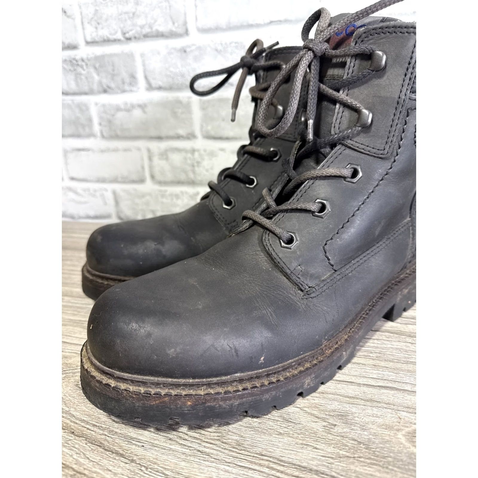 Ecco VINTAGE ECCO CLUB Gray Leather Wool Shearling Lined Work Boots Mens 44 Size US 11 / EU 44 - 2 Thumbnail