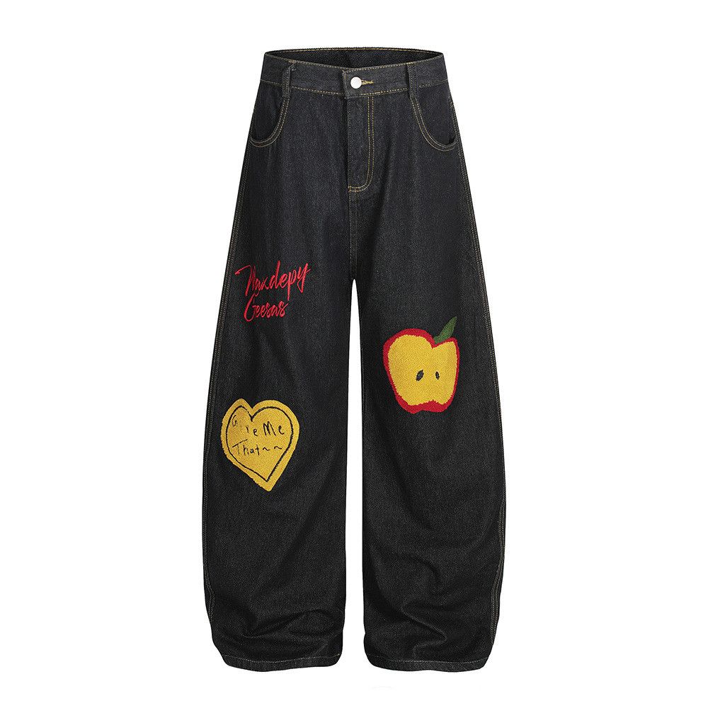 Jean Men's retro high street apple embroidered jeans y2k Size US 32 / EU 48 - 1 Thumbnail