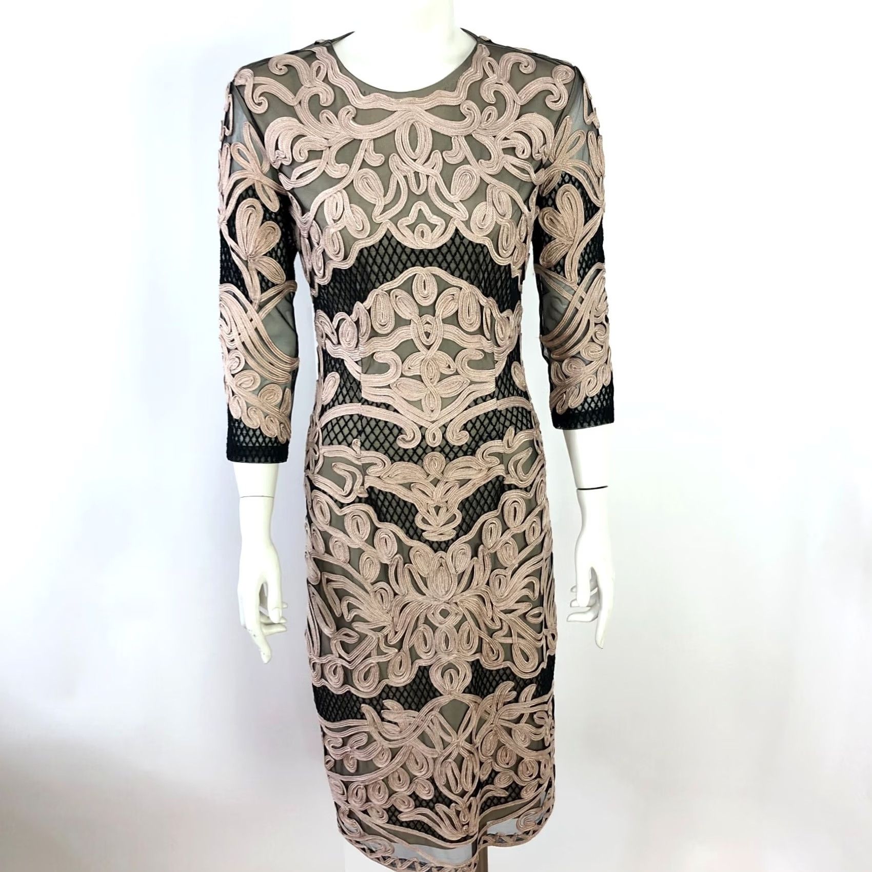 Vintage JS Collections 2 Embroidered Sheer Women's Midi Dress All Over Print Mauve Size XS / US 0-2 / IT 36-38 - 2 Thumbnail
