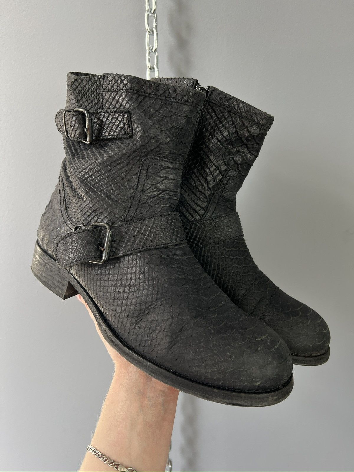 Hedi Slimane Avant garde snake leather y2k gothic artisan boots Size US 8 / EU 41 - 1 Thumbnail
