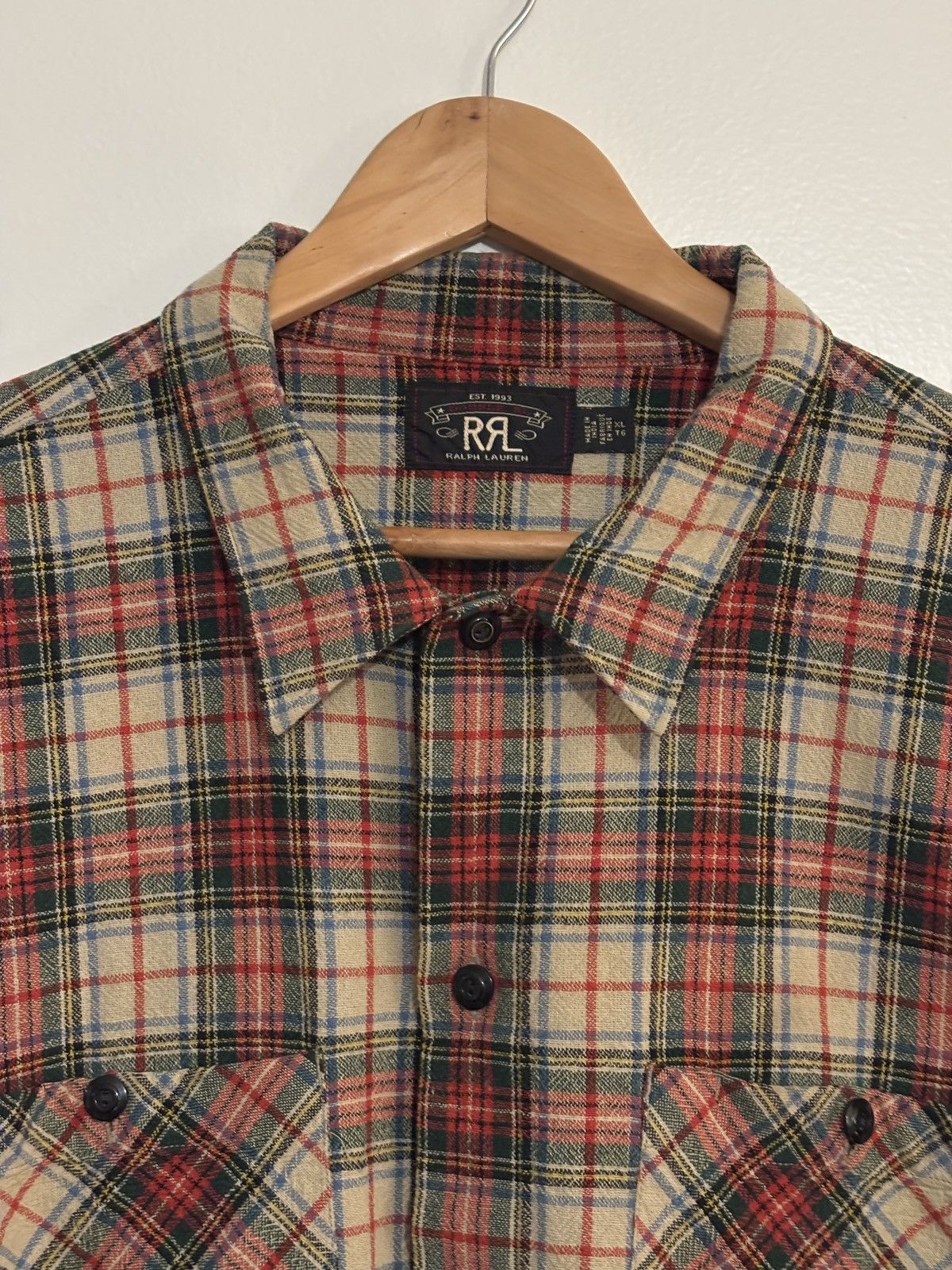 RRL Ralph Lauren Double RL RRL Flannel Universal Red Beige Plaid Camp Shirt Size US XL / EU 56 / 4 - 5 Thumbnail