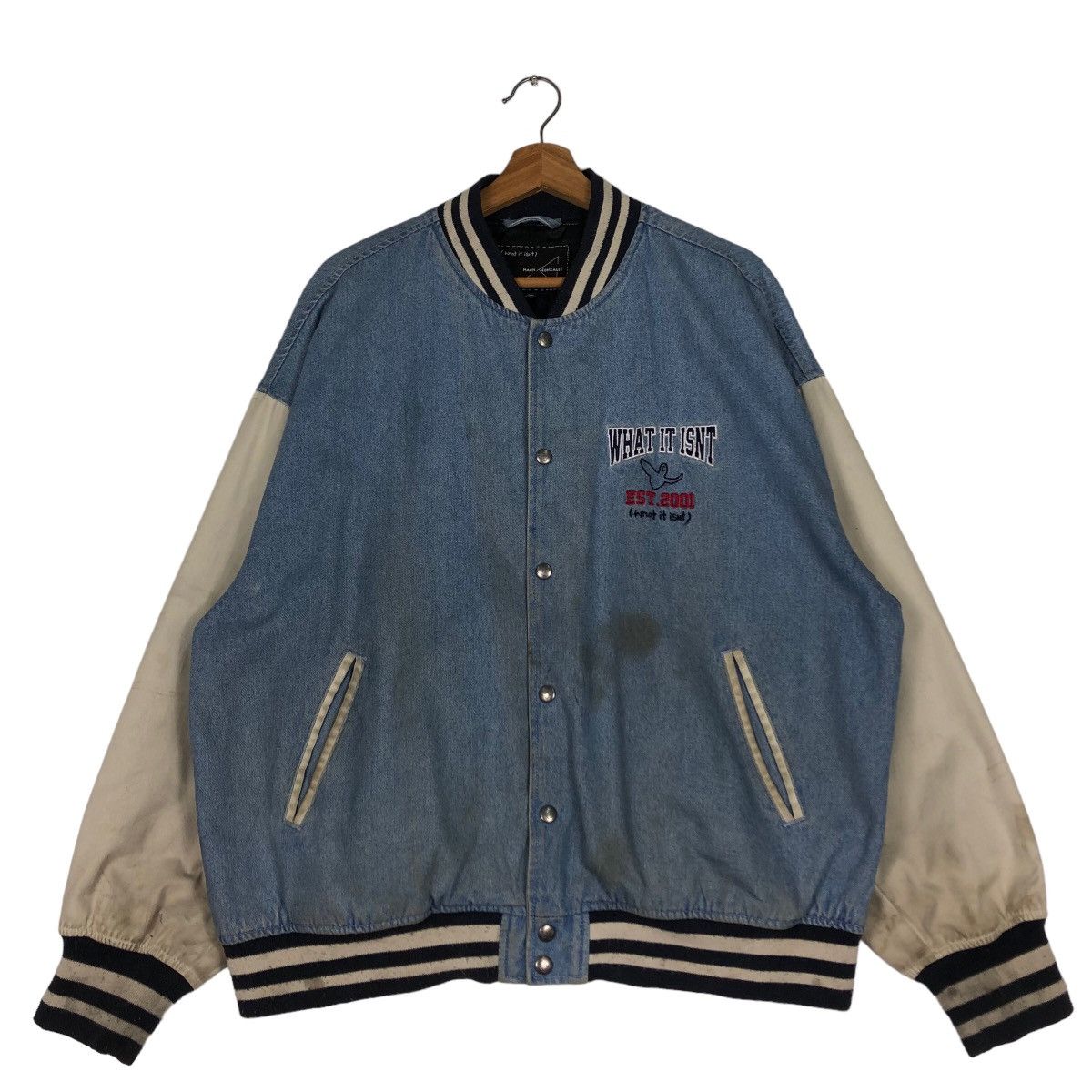Japanese Brand 🔥Vtg Denim Bomber Jacket Mark Gonzales Big Logo Spell Out Size US M / EU 48-50 / 2 - 2 Thumbnail