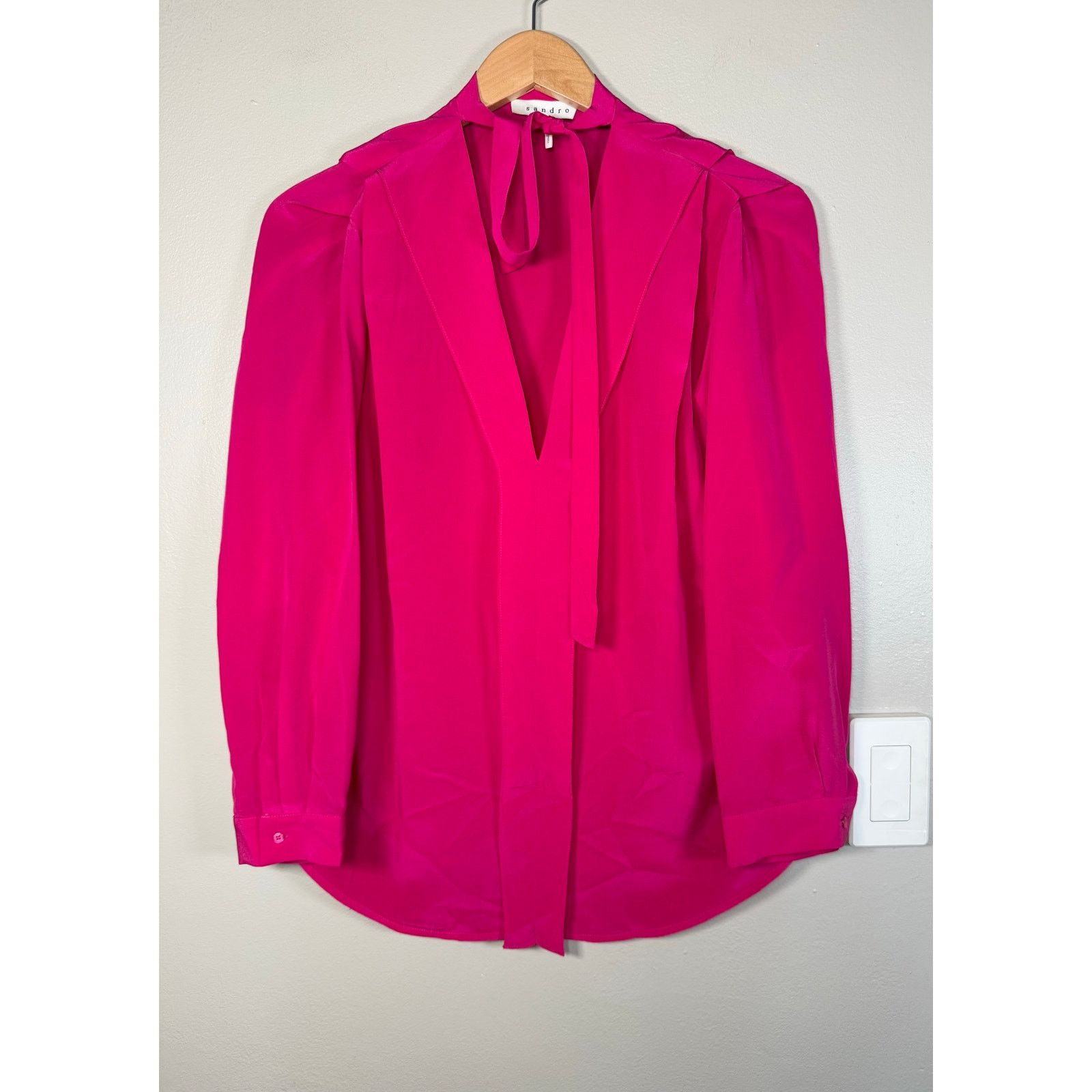 Sandro Sandro Pink Neck Tie Blouse size 2/M Size M / US 6-8 / IT 42-44 - 4 Thumbnail