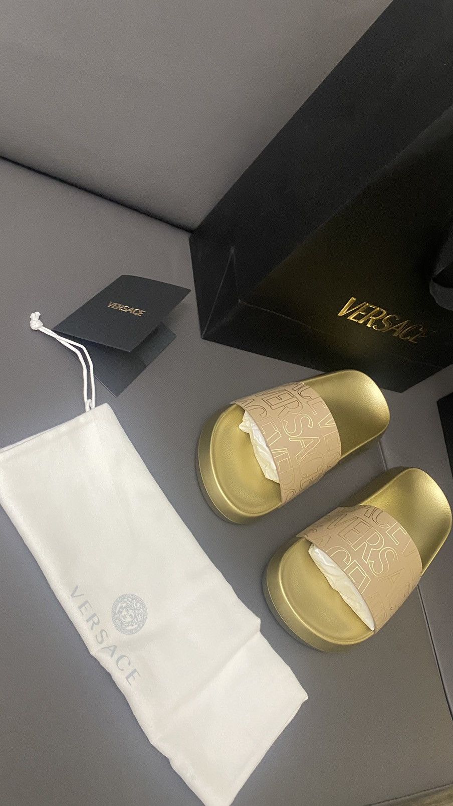 Versace Versace Gold Allover open-toe slides Size US 10 / EU 43 - 2 Thumbnail