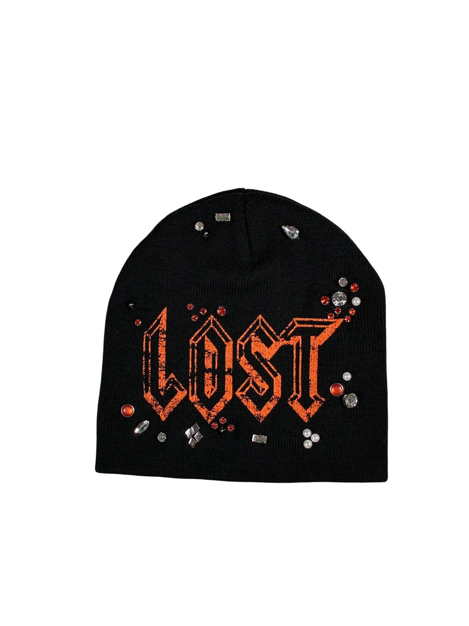 LOST INTRICACY Lost Intricacy 'Clear Rhinestone' Black & Orange Beanie Size ONE SIZE - 1 Preview