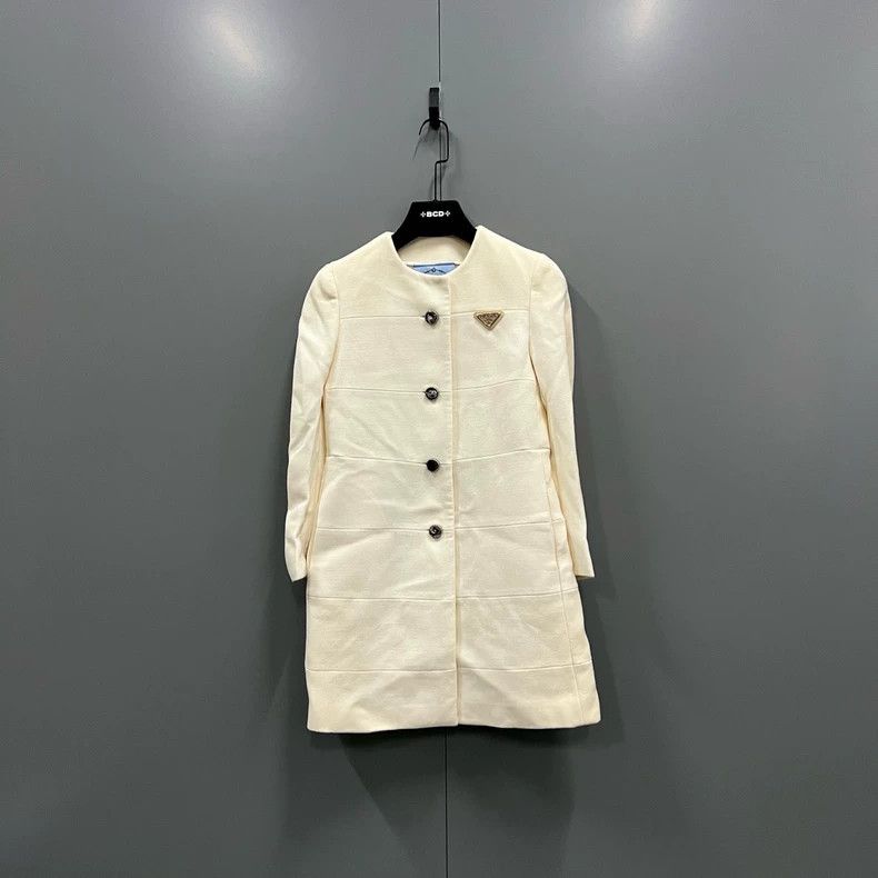 Prada Prada Size 38 Beige triangle logo jacket 2502-Nextarrow Size US XS / EU 42 / 0 - 1 Thumbnail