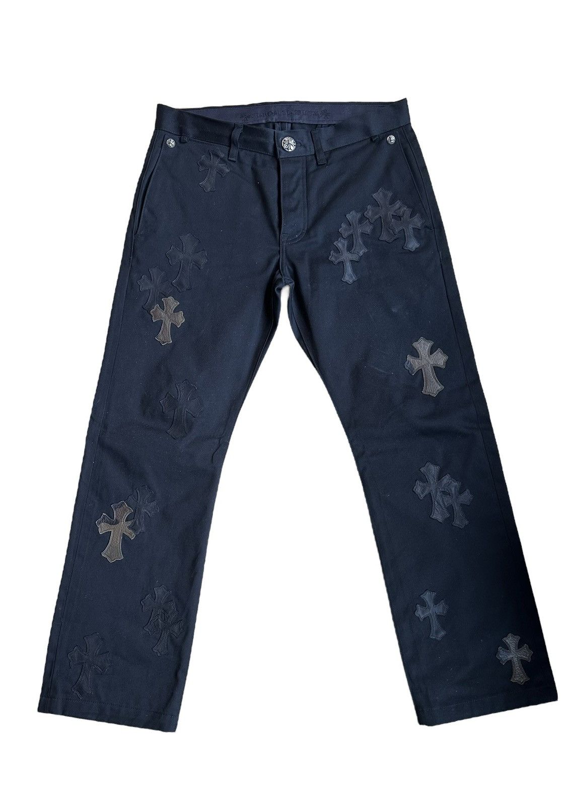 image of Chrome Hearts Carpenter Chino Pants 40 Cross Patches Flooded in Black, Men's (Size 32)