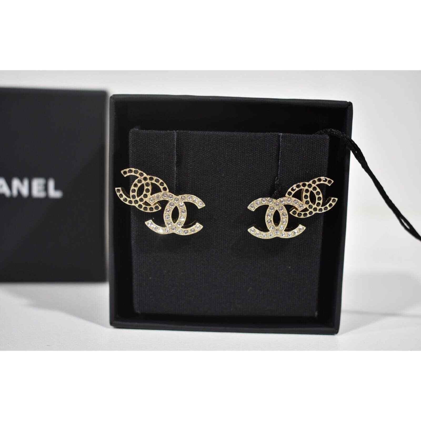 Chanel Chanel Gold Black Crystal Dangle Statement Stud Earring Size ONE SIZE - 7 Thumbnail