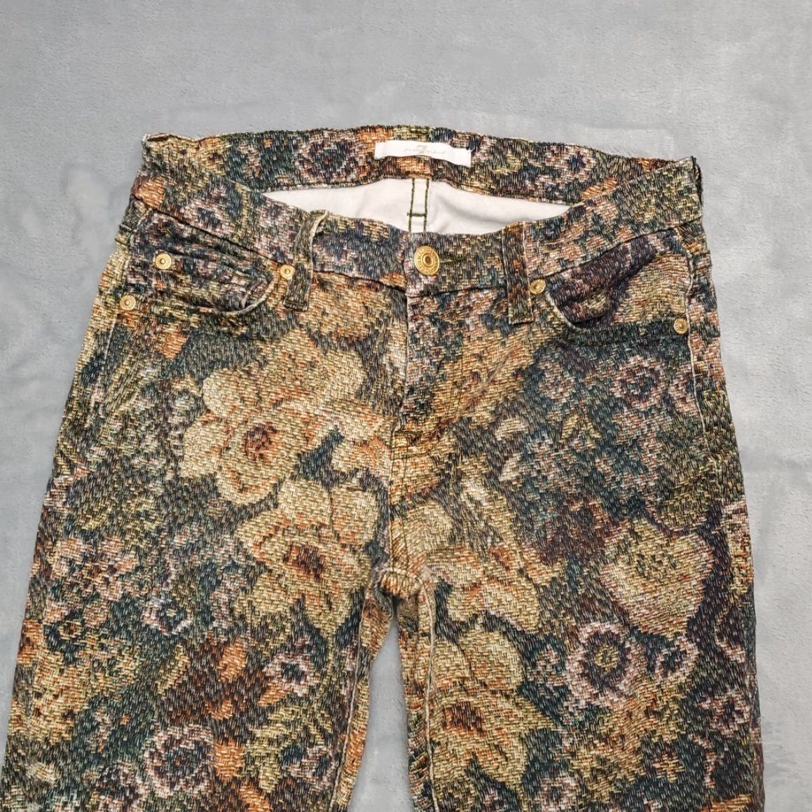 7 For All Mankind VINTAGE 7 For All Mankind Jeans Womens 24 Green Tapestry Print Skinny Stretch Pants Size 42" / US 20 - 3 Thumbnail
