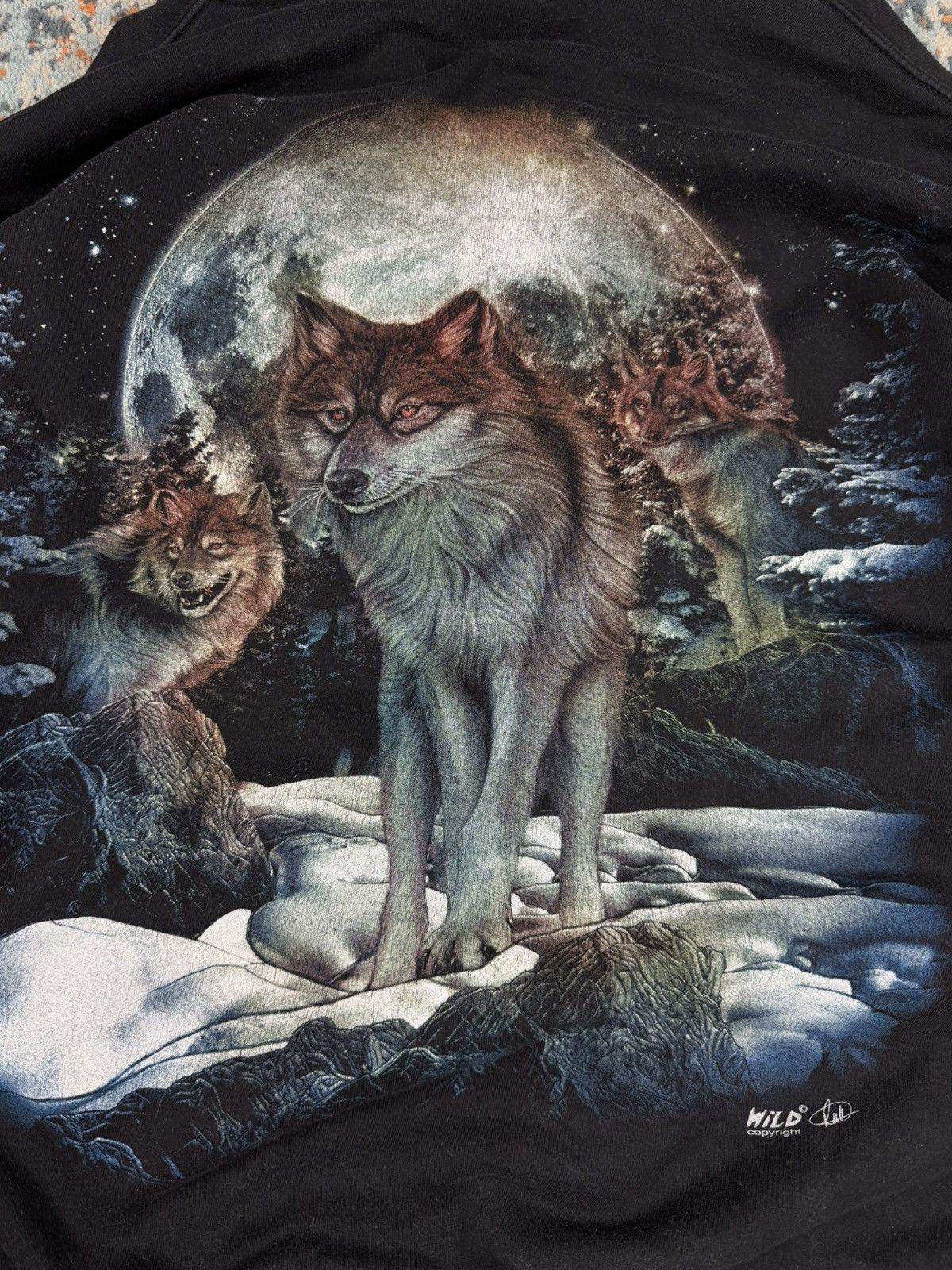 Vintage Vintage 90s Wolf pack full moon forest graphic zip hoodie Size US L / EU 52-54 / 3 - 8 Thumbnail
