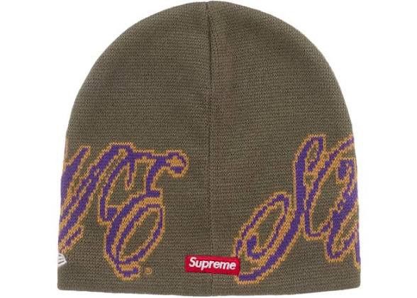 New Era × Supreme Supreme New Era Cursive Beanie Olive Size ONE SIZE - 2 Thumbnail