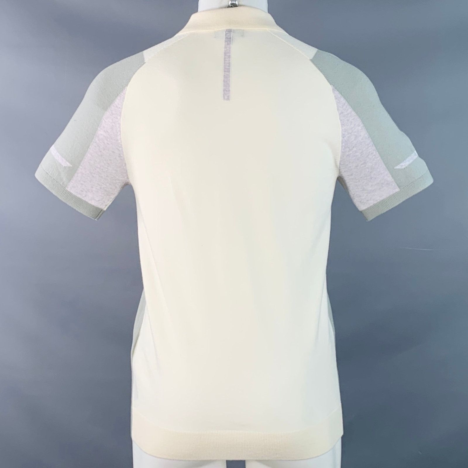Reiss REISS Beckett Cream Sage Color Block Wool Jersey Zip Up Polo Size US S / EU 44-46 / 1 - 3 Thumbnail