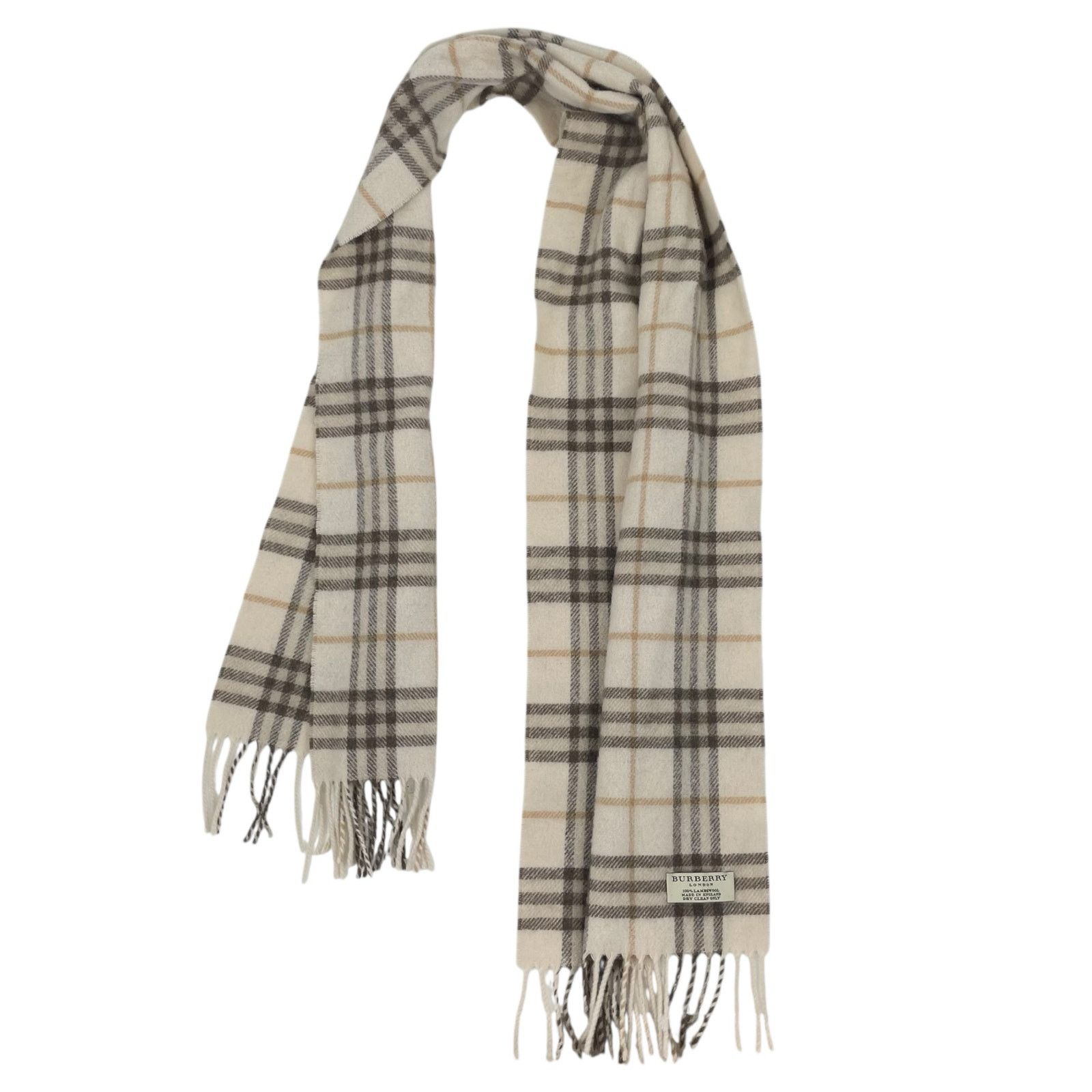 Burberry London Nova Check Plaid Lambswool Scarf Beige