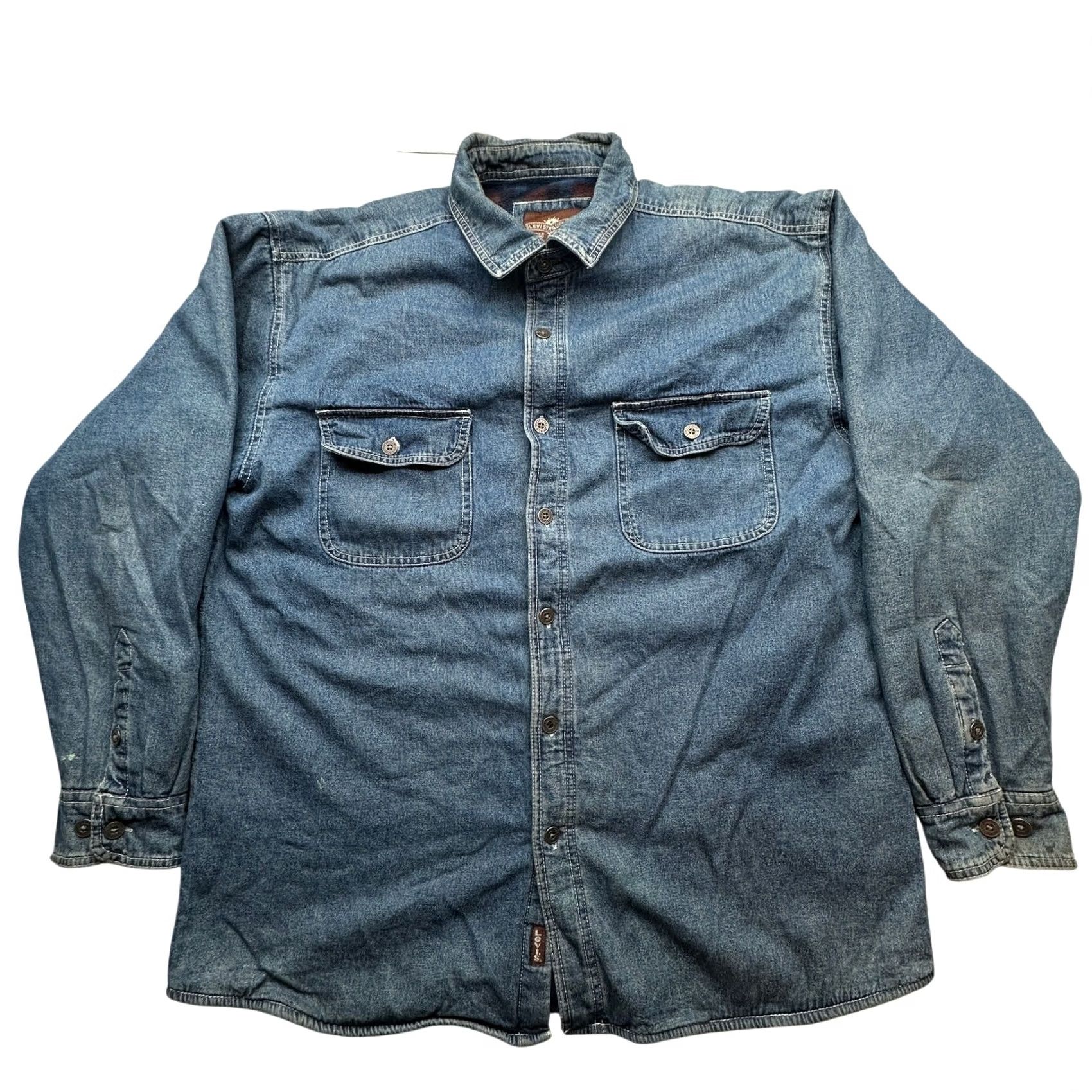 Levi's VINTAGE Levi's Denim Fleece Lined Plaid Button Up Long Sleeve Shirt Men XL Blue Size US XL / EU 56 / 4 - 2 Thumbnail