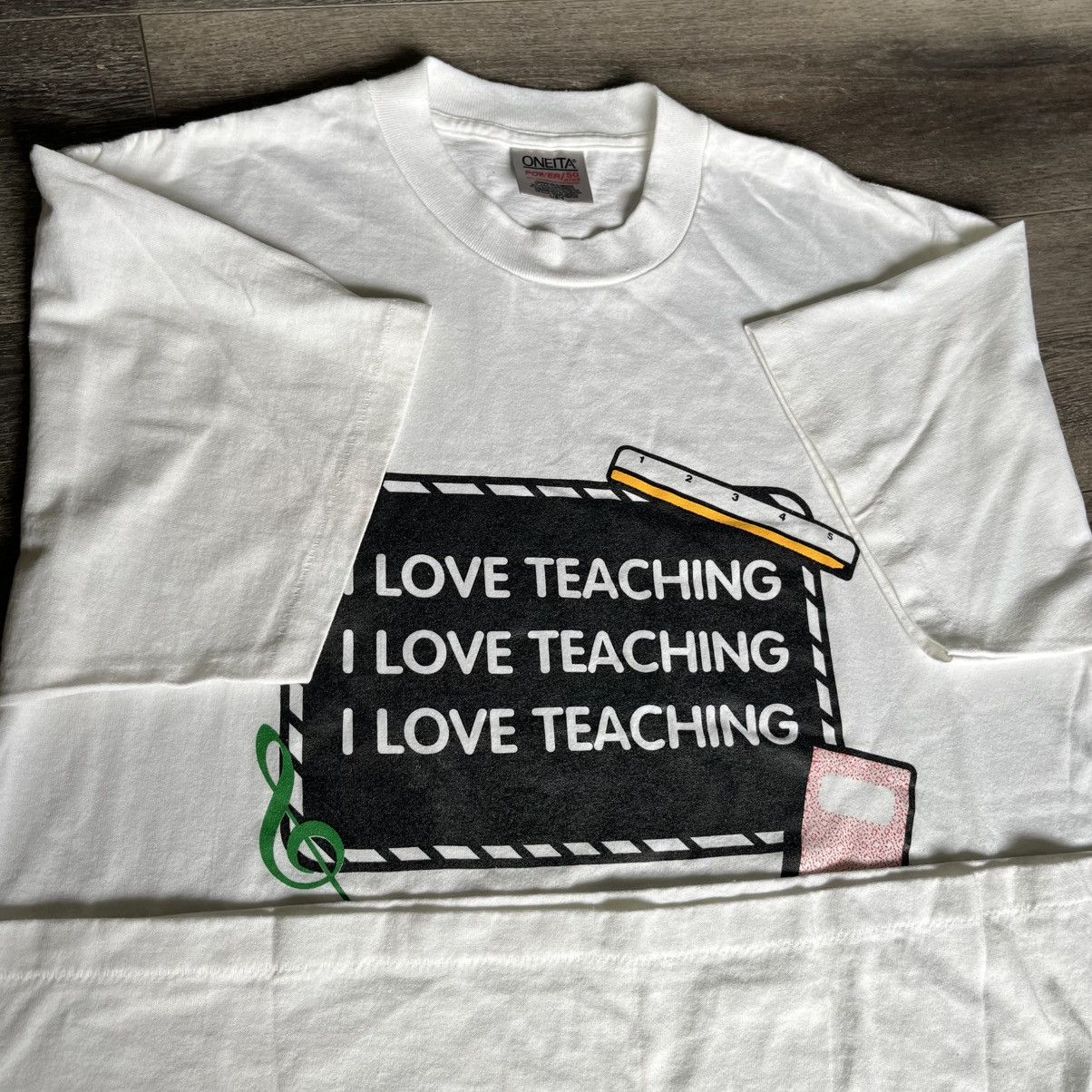 Vintage Vintage 1990s I Love Teaching Chalkboard Graphic Tee Oneita Size US L / EU 52-54 / 3 - 3 Thumbnail