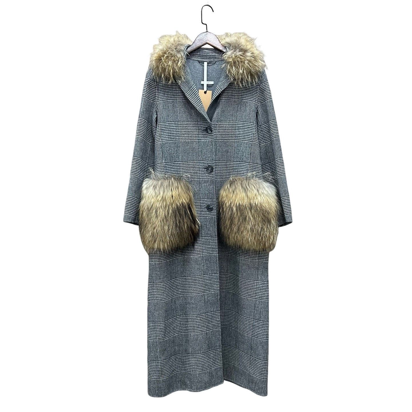 Max Mara MaxMara Houndstooth Fur Trim Coat Size FR 38 Size S / US 4 / IT 40 - 1 Thumbnail