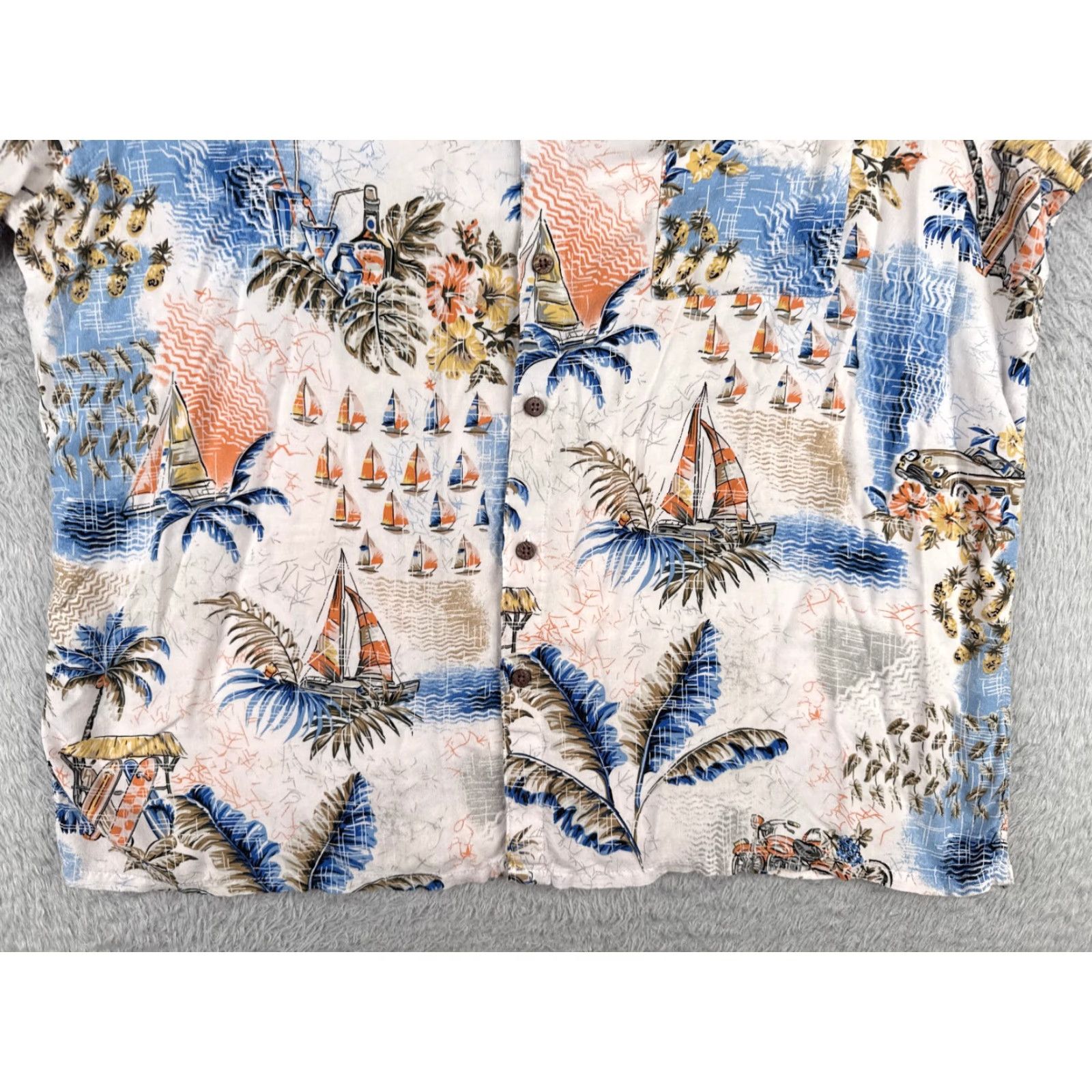 Vintage Campia Shirt Adult 2XL White Sailboat Classic Cars 100% Rayon Hawaiian Campia Moda Men Button-Up Short Sleeve Floral Casual Shirt Size US XXL / EU 58 / 5 - 5 Thumbnail