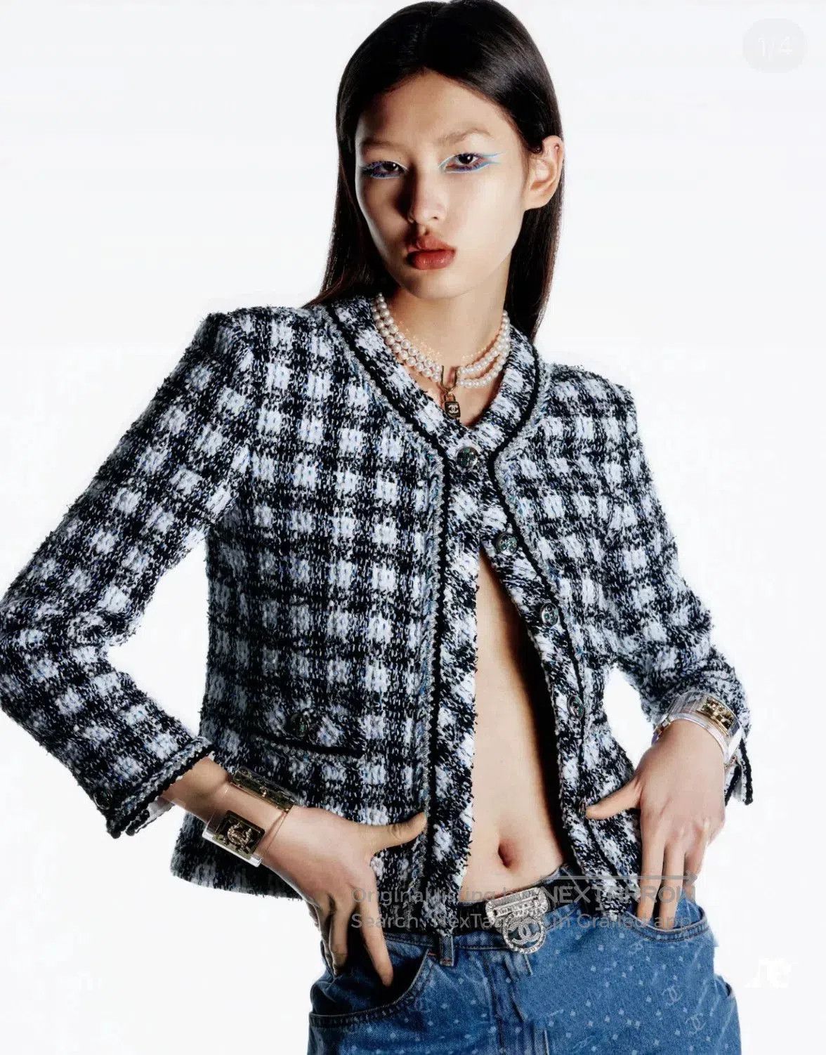 Chanel Chanel 23P Black White Plaid Tweed Coat. Size XS / US 0-2 / IT 36-38 - 1 Thumbnail