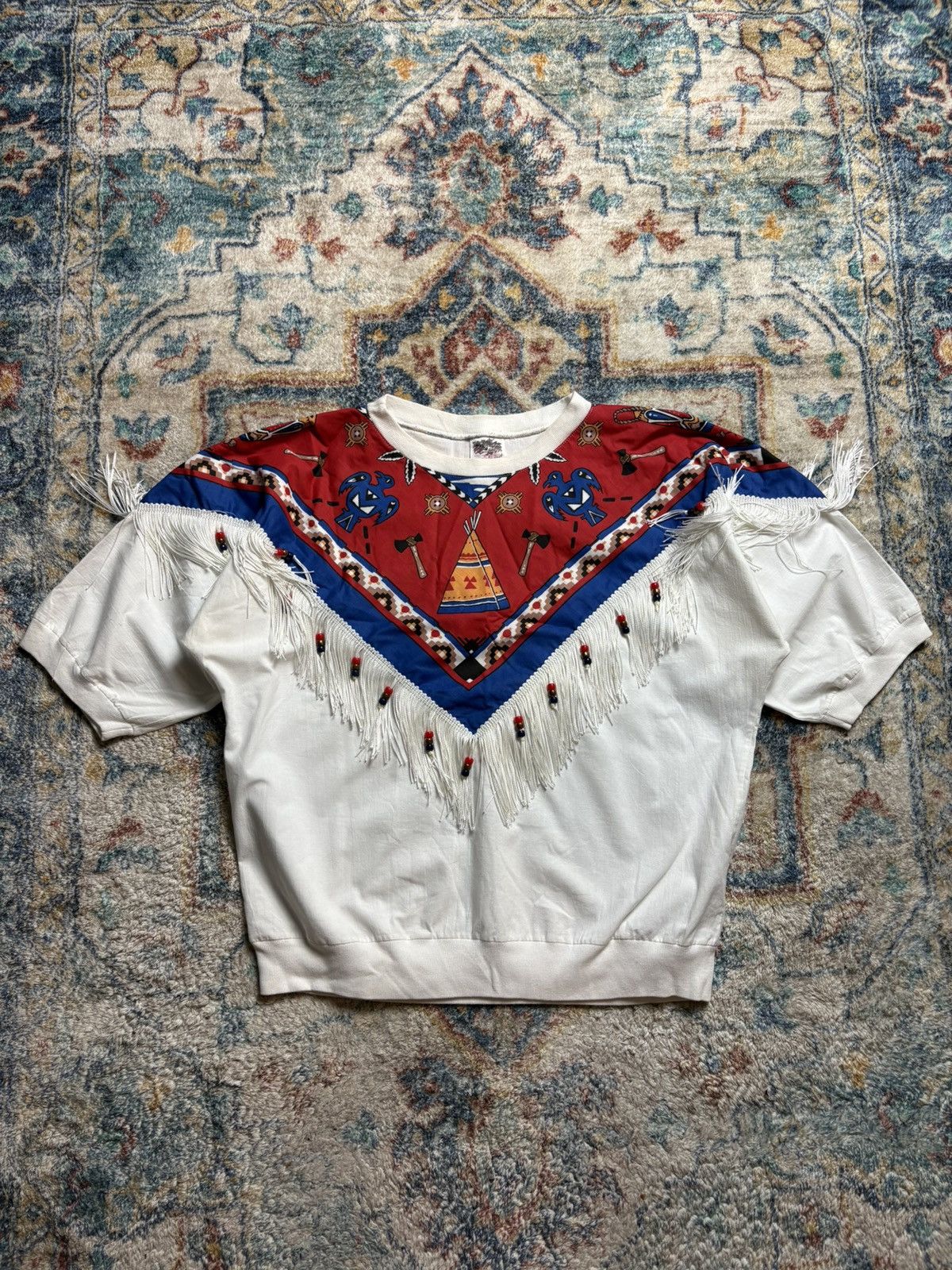 Vintage Vintage Aboriginal Tassel Short Sleeve Light Sweatshirt Size US M / EU 48-50 / 2 - 1 Thumbnail