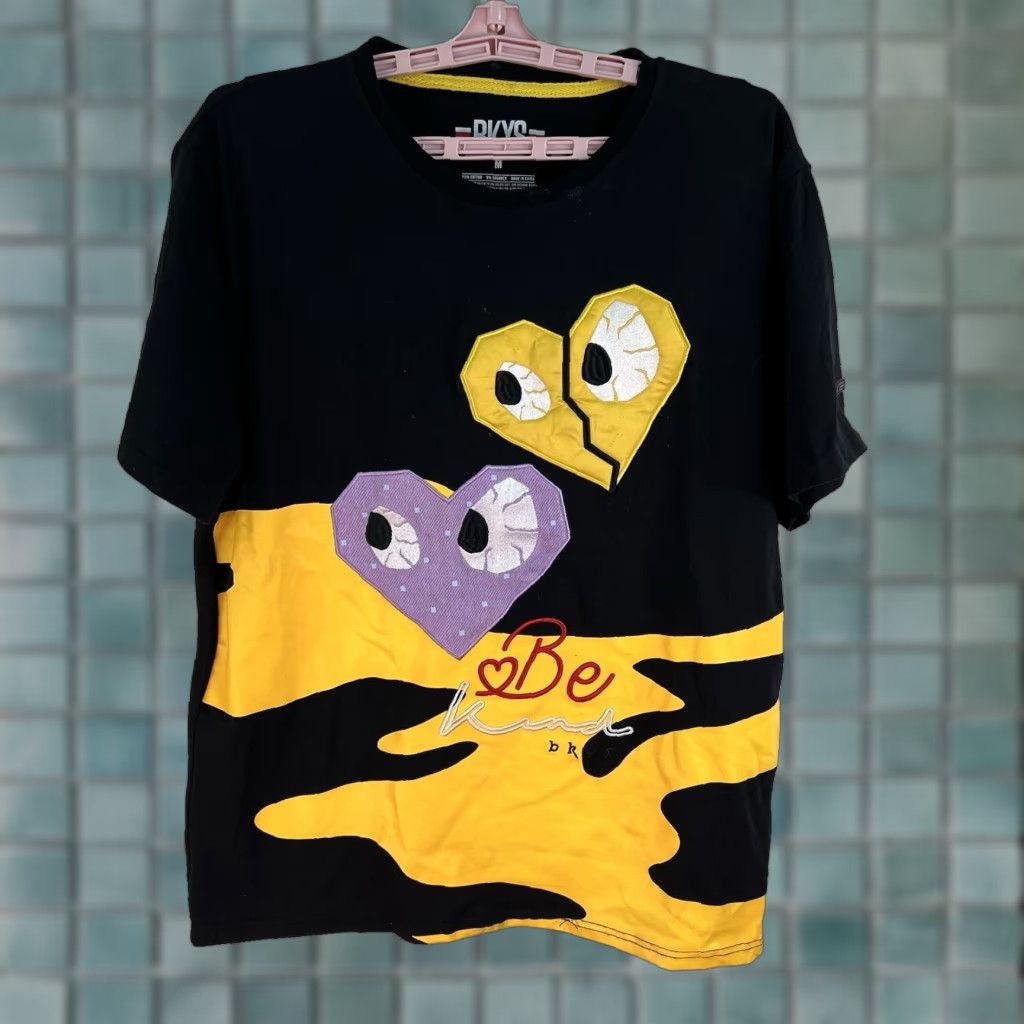 Vintage BKYS Be Kind Embroidered Patchwork T-Shirt Adult M Black Crew Neck Short Sleeve Cotton Blend Size US M / EU 48-50 / 2 - 1 Thumbnail