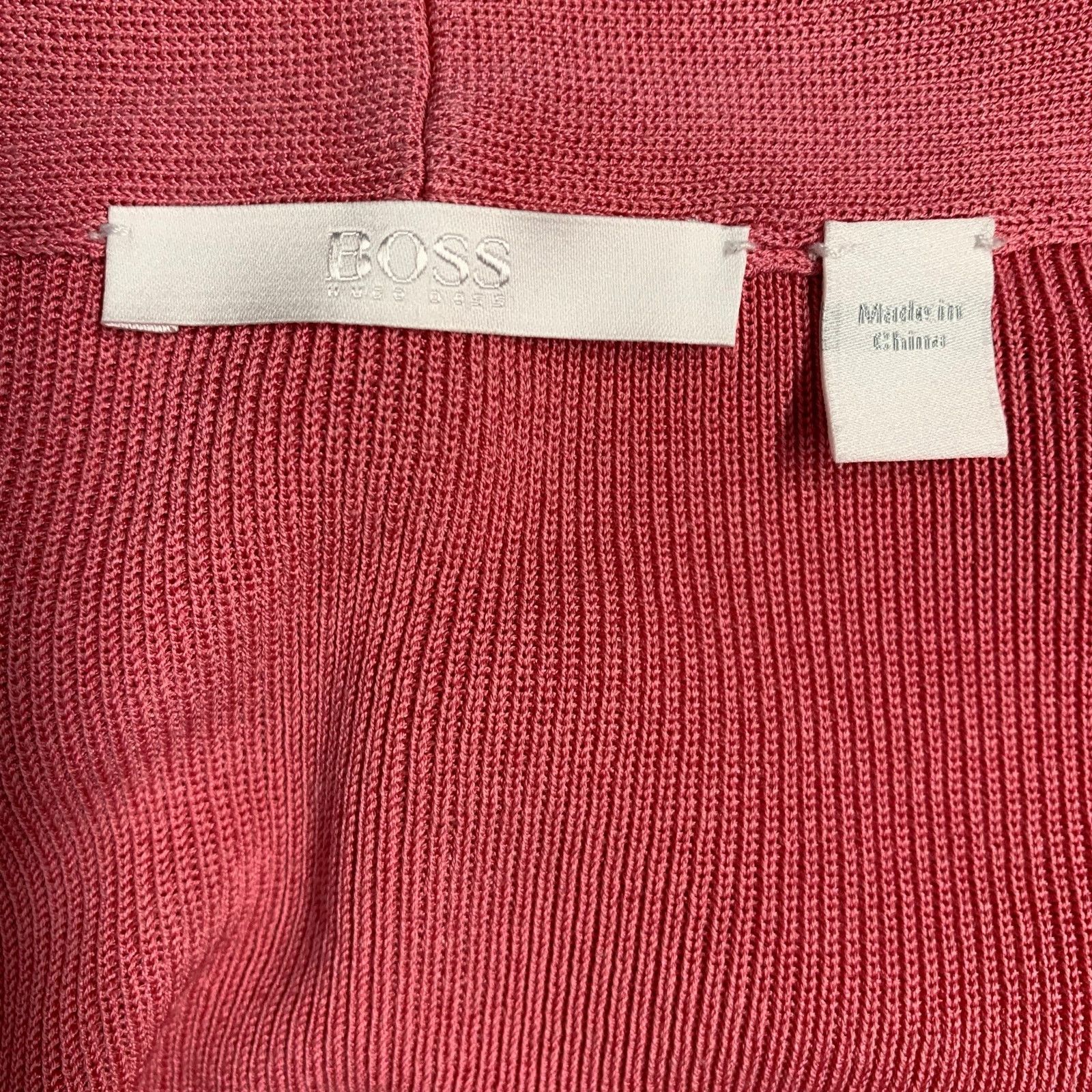 Hugo Boss Pink Viscose Cotton Rib Knit Cropped Open Front Cardigan Size M / US 6-8 / IT 42-44 - 4 Thumbnail