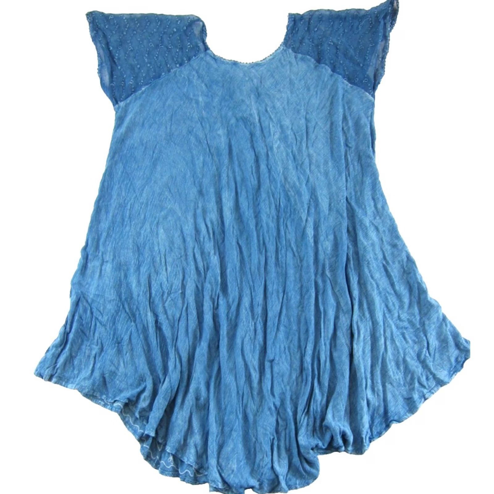Rivieras Riviera Sun Dress Floral Short Sleeve Smock XL Blue White Embroidered Midi NWT Rayon Women's Shirt Dress Size 40" / US 18 - 2 Thumbnail