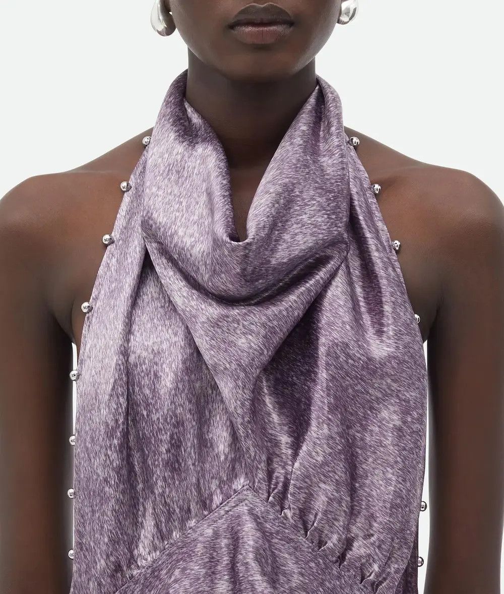 Bottega Veneta o1n1vont0925 Beaded Cupro Midi Dress in Lilac Size XXS / US 00 / IT 34 - 4 Thumbnail