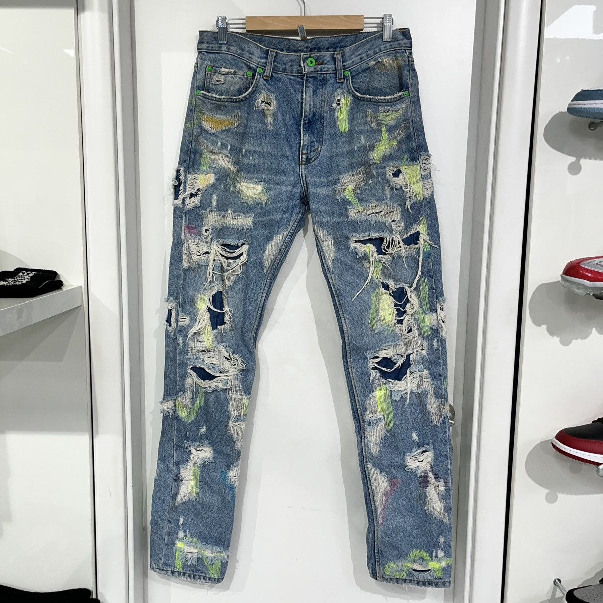 Endless Vlone x Endless Embroidered And Distressed Denim Jeans Blue Size US 32 / EU 48 - 2 Thumbnail