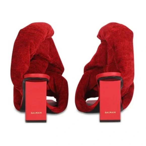 Balmain o1y0625 Velvet Sandals in Red Size US 7 / IT 37 - 5 Thumbnail
